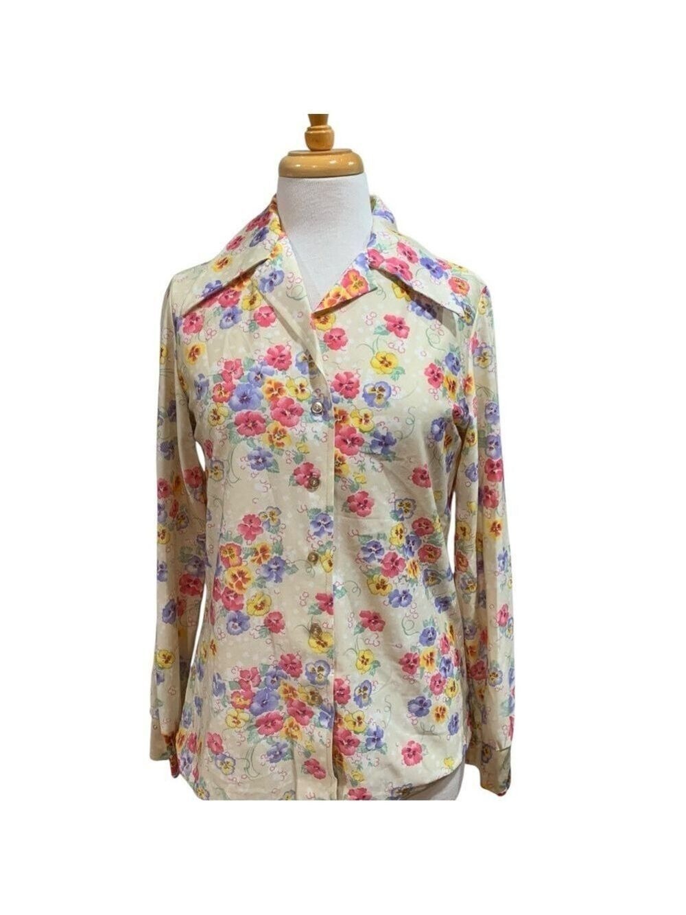 Vntg 70’s Sears dagger collar Multicolor Floral Button Down long sleeved Shirt M
